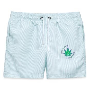 Stoner Days Cannabisblatt-Illustration - Männer Badeshorts - hellblau gestreift - Vorne - AI Model Male 178 light (178cm)
