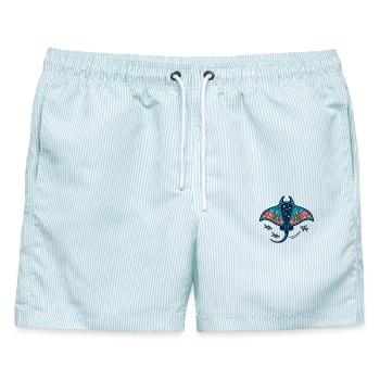 Kosmischer Manta – Sternenriff - Männer Badeshorts - hellblau gestreift - Vorne - AI Model Male 178 light (178cm)