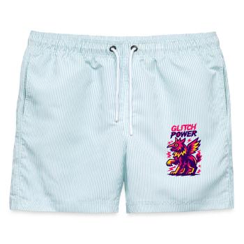 Glitch Power Drache - Männer Badeshorts - hellblau gestreift - Vorne - AI Model Male 178 light (178cm)