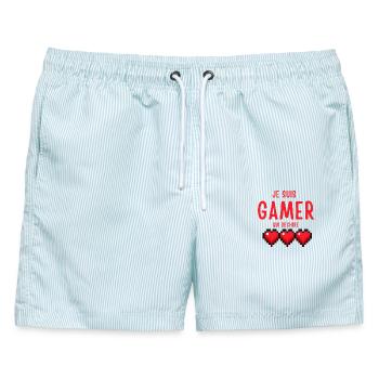 Gamer Passion Pixels Ich bin ein Gamer, der rockt - Männer Badeshorts - hellblau gestreift - Vorne - AI Model Male 178 light (178cm)