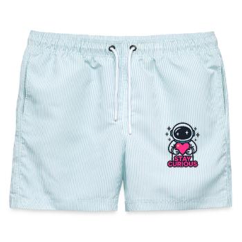 Stay Curious Astronaut - Männer Badeshorts - hellblau gestreift - Vorne - AI Model Male 178 light (178cm)