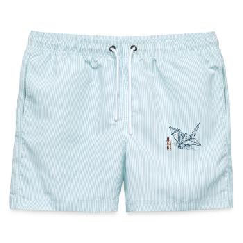 Origami Kranich - Männer Badeshorts - hellblau gestreift - Vorne - AI Model Male 178 light (178cm)