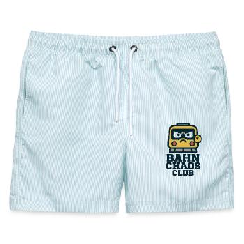 Bahn Chaos Club - Männer Badeshorts - hellblau gestreift - Vorne - AI Model Male 178 light (178cm)