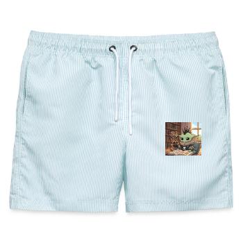 Fantasievolles Mythos mit Grimoire - Männer Badeshorts - hellblau gestreift - Vorne - AI Model Male 178 light (178cm)