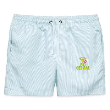 Glitch Tech Design - Männer Badeshorts - hellblau gestreift - Vorne - AI Model Male 178 light (178cm)
