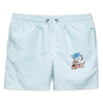 Humorvolle Protesthund Illustration - Männer Badeshorts - hellblau gestreift - Vorne - AI Model Male 178 light (178cm)