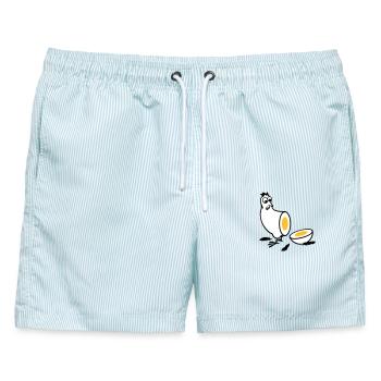 Huhn oder Ei - Männer Badeshorts - hellblau gestreift - Vorne - AI Model Male 178 light (178cm)