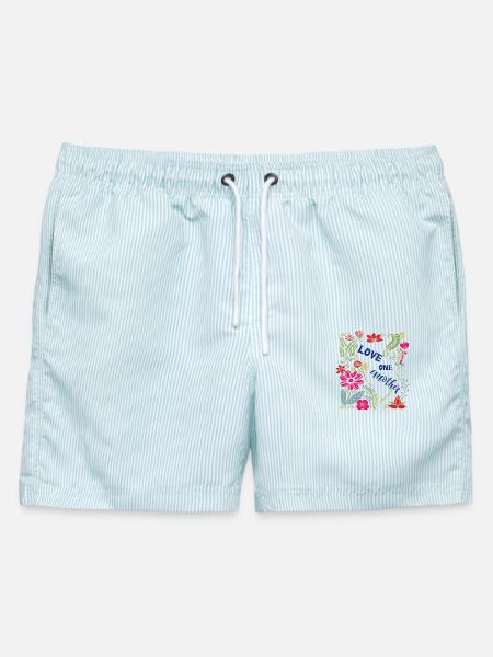 Love One Another   - Männer Badeshorts - hellblau gestreift