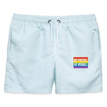 Regenbogen Pride Statement Design - Männer Badeshorts - hellblau gestreift - Vorne - AI Model Male 178 light (178cm)