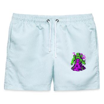 Kraken Fantasy Burg - Männer Badeshorts - hellblau gestreift - Vorne - AI Model Male 178 light (178cm)