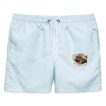 Retro Hot Rod Abenteuer - Männer Badeshorts - hellblau gestreift - Vorne - AI Model Male 178 light (178cm)
