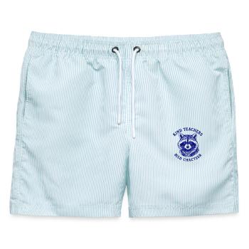 Kind Teachers Build Character Appreciation Raccoon - Männer Badeshorts - hellblau gestreift - Vorne - AI Model Male 178 light (178cm)