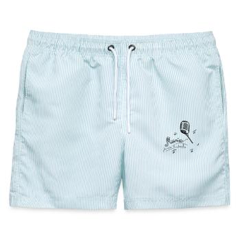 Retro Mikrofon mit Musiknoten - Männer Badeshorts - hellblau gestreift - Vorne - AI Model Male 178 light (178cm)