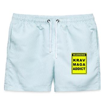Warnung Krav Maga Süchtiger - Männer Badeshorts - hellblau gestreift - Vorne - AI Model Male 178 light (178cm)