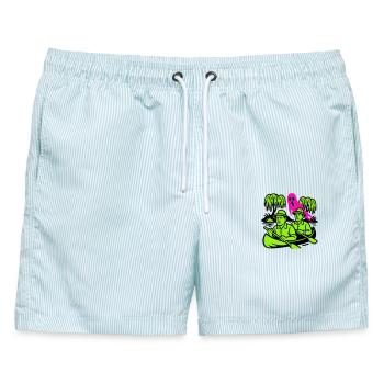 Spuk im Urwald - Männer Badeshorts - hellblau gestreift - Vorne - AI Model Male 178 light (178cm)