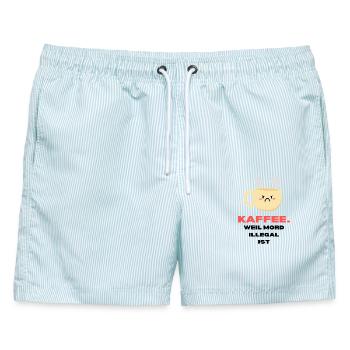 "Kaffee, weil Mord illegal ist" Kaffeeliebhaber - Männer Badeshorts - hellblau gestreift - Vorne - AI Model Male 178 light (178cm)