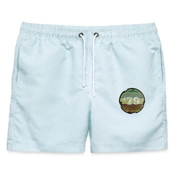 Vintage Geburtsjahr Aufkleber 1979 - Männer Badeshorts - hellblau gestreift - Vorne - AI Model Male 178 light (178cm)