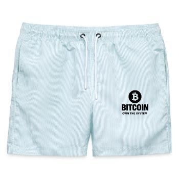Bitcoin - Own the System - Männer Badeshorts - hellblau gestreift - Vorne - AI Model Male 178 light (178cm)