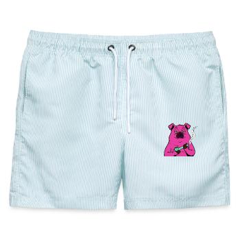 SAU entspannt  - Männer Badeshorts - hellblau gestreift - Vorne - AI Model Male 178 light (178cm)
