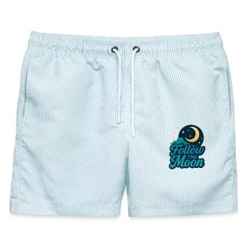 Nachthimmel mit Mond und Sternen - Männer Badeshorts - hellblau gestreift - Vorne - AI Model Male 178 light (178cm)