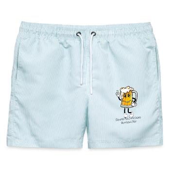 Fröhliches Cartoon Bierglas Bavaria  - Männer Badeshorts - hellblau gestreift - Vorne - AI Model Male 178 light (178cm)