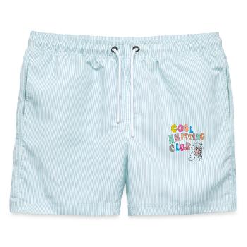 Cool Knitting Club - Männer Badeshorts - hellblau gestreift - Vorne - AI Model Male 178 light (178cm)