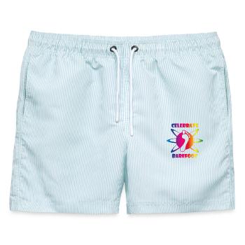 celebrate barefoot - barfuß feiern (iactive) - Männer Badeshorts - hellblau gestreift - Vorne - AI Model Male 178 light (178cm)