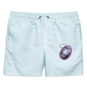 Niedlicher Pixel-Katzenwecker - Männer Badeshorts - hellblau gestreift - Vorne - AI Model Male 178 light (178cm)