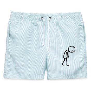 Strichmännchen Traurig Strichmann Strichzeichnung - Männer Badeshorts - hellblau gestreift - Vorne - AI Model Male 178 light (178cm)