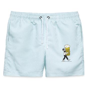 Bierhipster - Männer Badeshorts - hellblau gestreift - Vorne - AI Model Male 178 light (178cm)