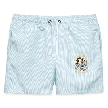 Koffein Ist Mein Mana Zauberer Illustration - Männer Badeshorts - hellblau gestreift - Vorne - AI Model Male 178 light (178cm)