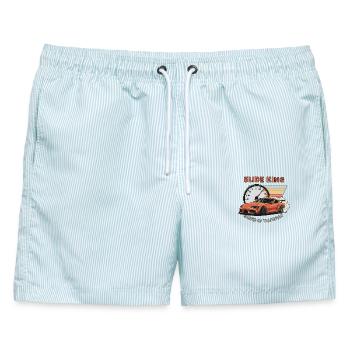 Slide King: Master of Transition - Männer Badeshorts - hellblau gestreift - Vorne - AI Model Male 178 light (178cm)