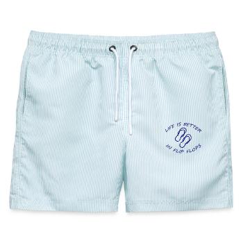 LIFE IS BETTER IN FLIP FLOPS - Männer Badeshorts - hellblau gestreift - Vorne - AI Model Male 178 light (178cm)