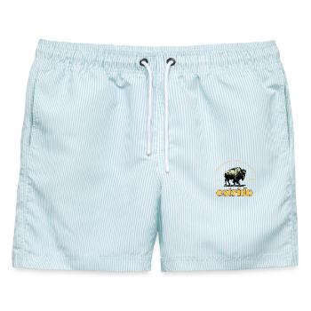 Estrido -- Outdoor – Abenteuer trifft Komfort - Männer Badeshorts - hellblau gestreift - Vorne - AI Model Male 178 light (178cm)
