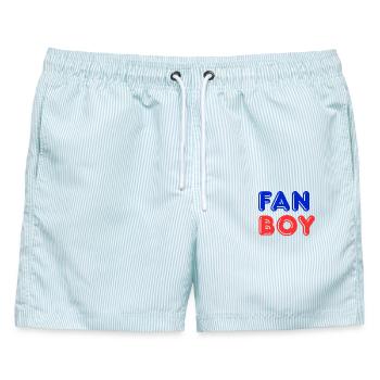 Fanboy it diesem Shirt oder Hoodie zeigst du klar: - Männer Badeshorts - hellblau gestreift - Vorne - AI Model Male 178 light (178cm)
