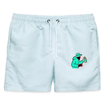 Neon Graffiti Sprayer - Männer Badeshorts - hellblau gestreift - Vorne - AI Model Male 178 light (178cm)
