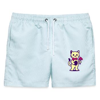 Kuschelkätzchen Blumenstrauß - Männer Badeshorts - hellblau gestreift - Vorne - AI Model Male 178 light (178cm)
