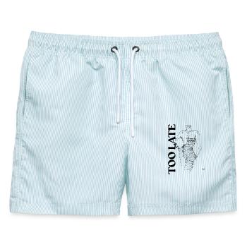 Zu spät - Männer Badeshorts - hellblau gestreift - Vorne - AI Model Male 178 light (178cm)