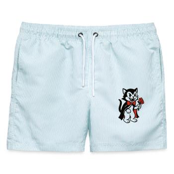 Dracula Kater mit Blumenstrauss - Männer Badeshorts - hellblau gestreift - Vorne - AI Model Male 178 light (178cm)