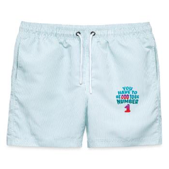 Seltsam, die Nummer eins zu sein - Männer Badeshorts - hellblau gestreift - Vorne - AI Model Male 178 light (178cm)