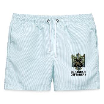 Emblem der ukrainischen Verteidiger - Männer Badeshorts - hellblau gestreift - Vorne - AI Model Male 178 light (178cm)