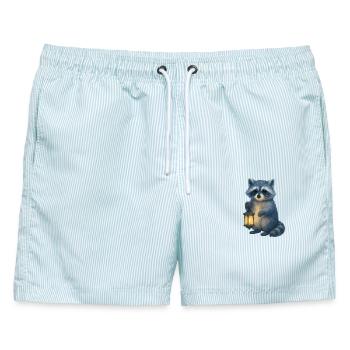 Waschbär mit Laterne – Winter Design - Männer Badeshorts - hellblau gestreift - Vorne - AI Model Male 178 light (178cm)