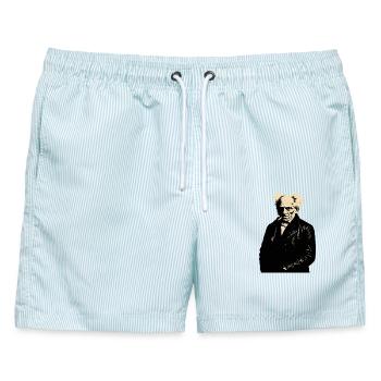 Noir-Philosoph Arthur Schopenhauer Porträt - Männer Badeshorts - hellblau gestreift - Vorne - AI Model Male 178 light (178cm)