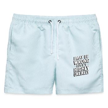 Höchst unwahrscheinliches Witz-T-Shirt - Männer Badeshorts - hellblau gestreift - Vorne - AI Model Male 178 light (178cm)