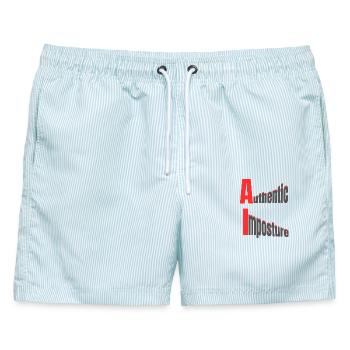 KI – Authentischer Hochstapel – Starkes Grafikdesign - Männer Badeshorts - hellblau gestreift - Vorne - AI Model Male 178 light (178cm)