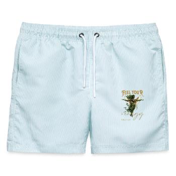 Waldgeist mit Flügeln – Feel Your Enjoy - Männer Badeshorts - hellblau gestreift - Vorne - AI Model Male 178 light (178cm)