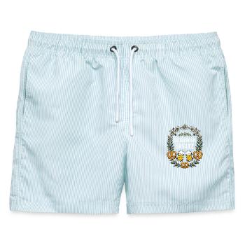 Lederhose Tracht Brezel Bierzelt Bayern Volksfest - Männer Badeshorts - hellblau gestreift - Vorne - AI Model Male 178 light (178cm)
