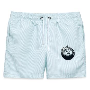 freundlicher Kürbis mit Blumen - Männer Badeshorts - hellblau gestreift - Vorne - AI Model Male 178 light (178cm)