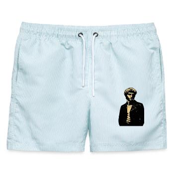 David Michelangelo Noir Rebell Portrait aus Leder - Männer Badeshorts - hellblau gestreift - Vorne - AI Model Male 178 light (178cm)