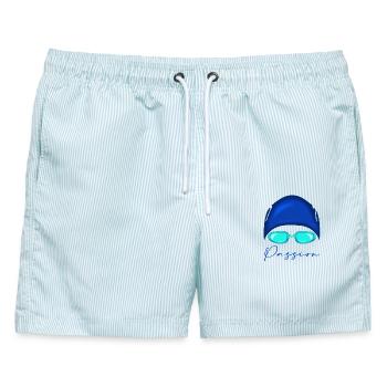 Passion Schwimmen Neon Blau - Männer Badeshorts - hellblau gestreift - Vorne - AI Model Male 178 light (178cm)